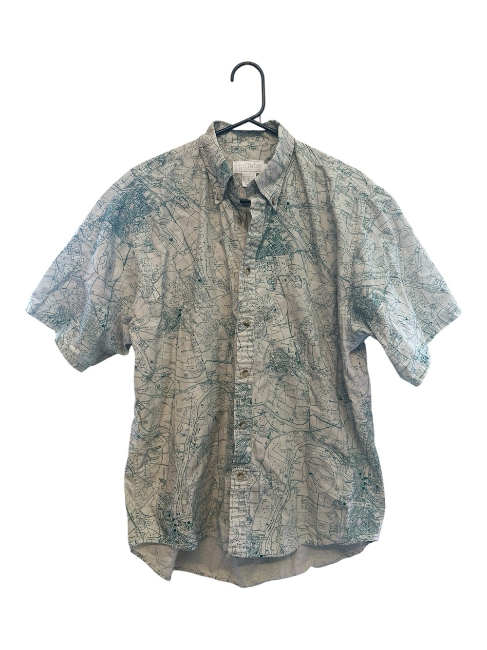 Vintage Y2K Men's Short-Sleeve Button-Down Shirt in English Road Map Print M